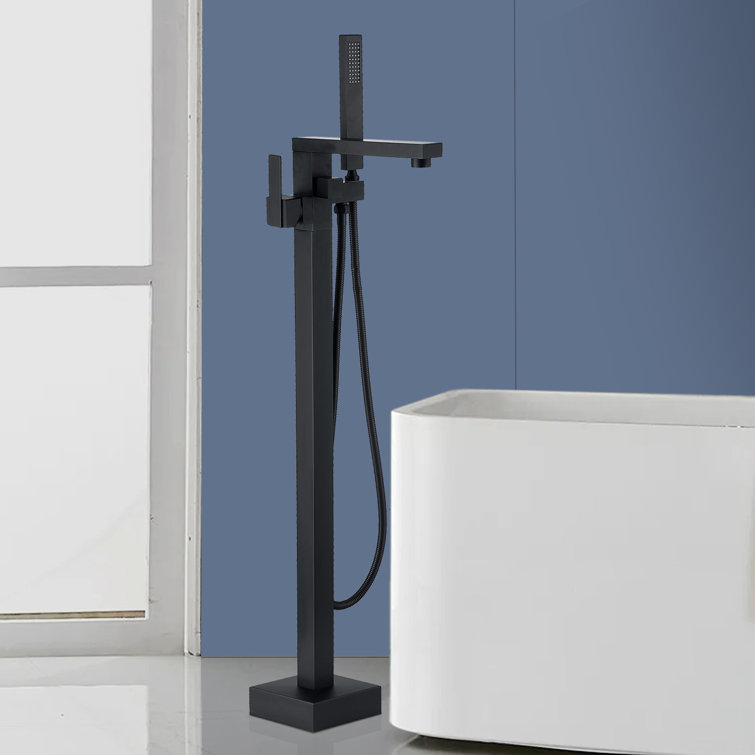 Matte Black Stainless Steel Freestanding Tub Filler with Hand Shower