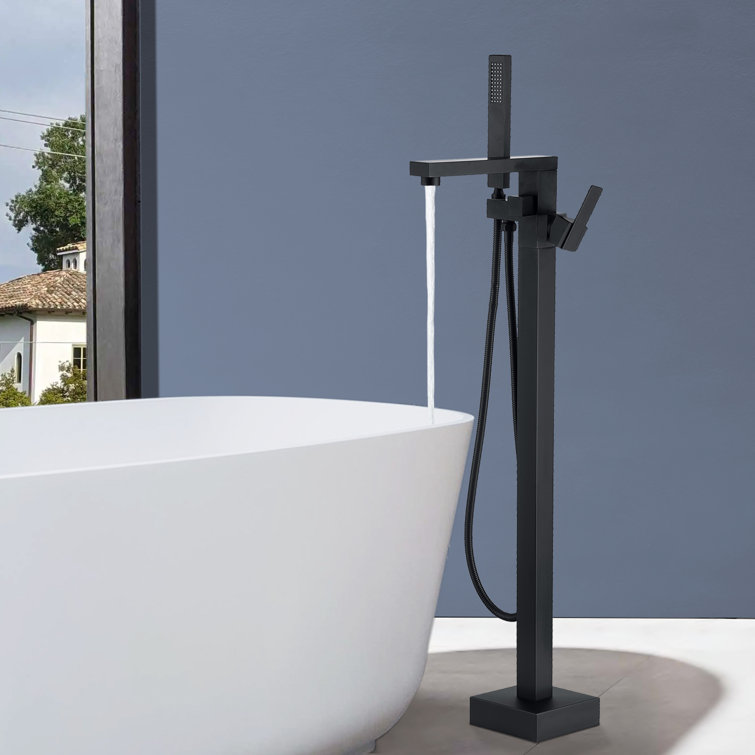 Matte Black Stainless Steel Freestanding Tub Filler with Hand Shower