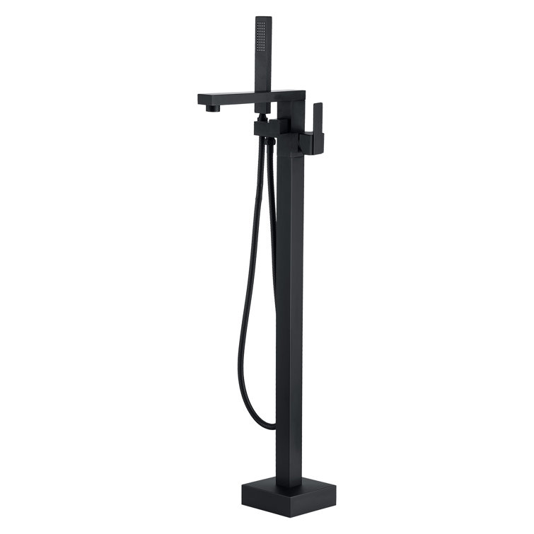 Matte Black Stainless Steel Freestanding Tub Filler with Hand Shower