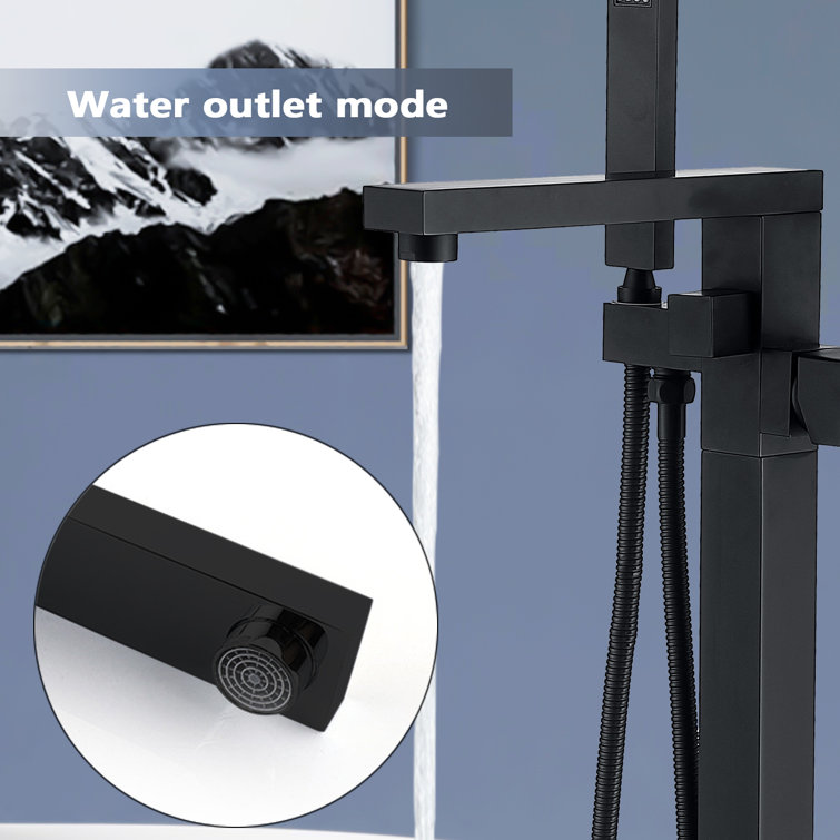 Matte Black Stainless Steel Freestanding Tub Filler with Hand Shower