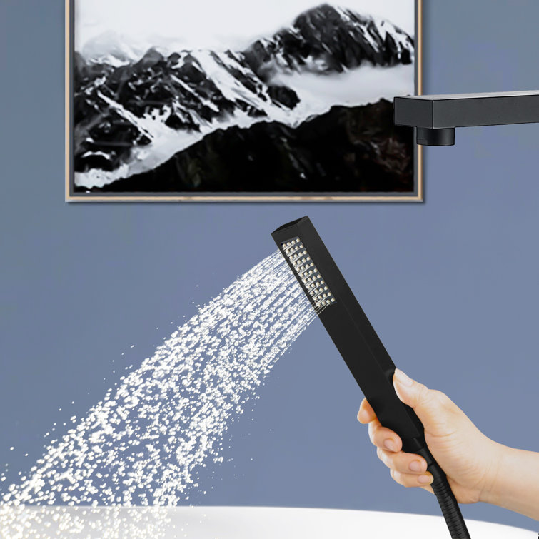 Matte Black Stainless Steel Freestanding Tub Filler with Hand Shower