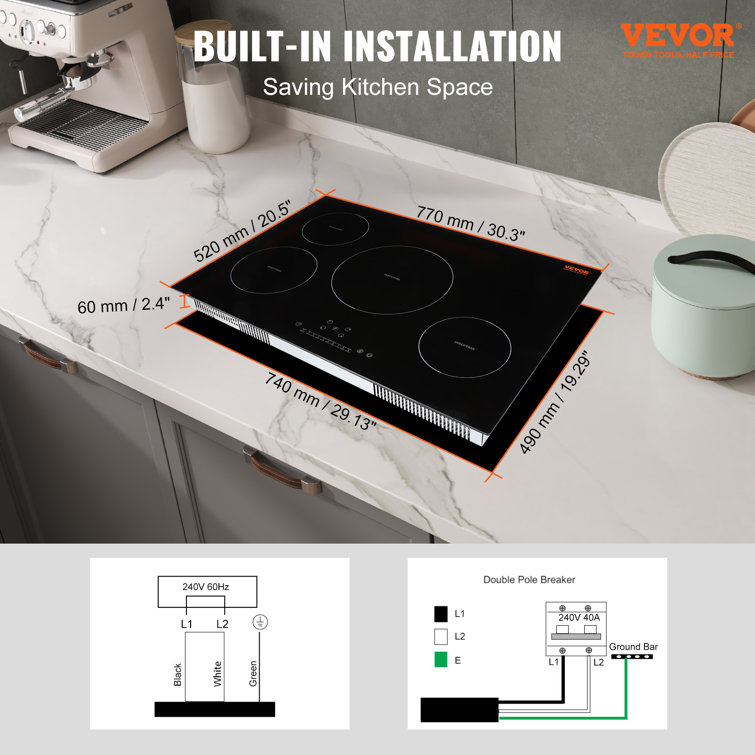 VEVOR 30'' Black Stainless Steel 4 Burner Induction Cooktop
