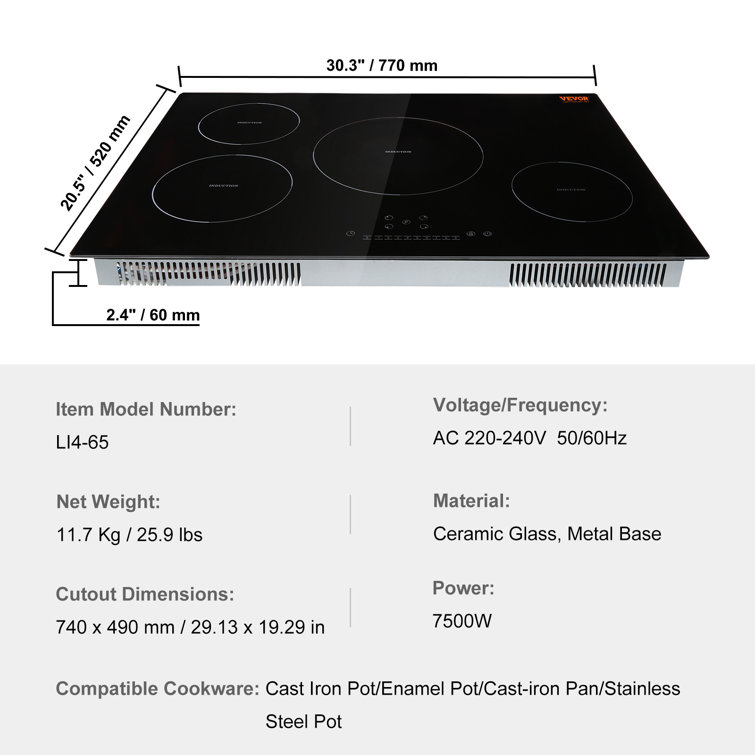 VEVOR 30'' Black Stainless Steel 4 Burner Induction Cooktop