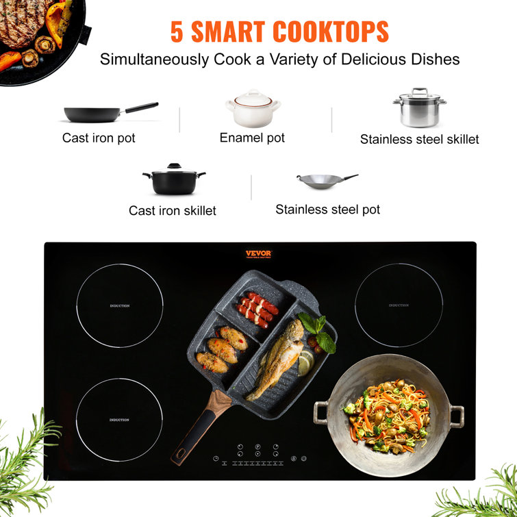 VEVOR 36" Black Ceramic 5 Burner Induction Cooktop