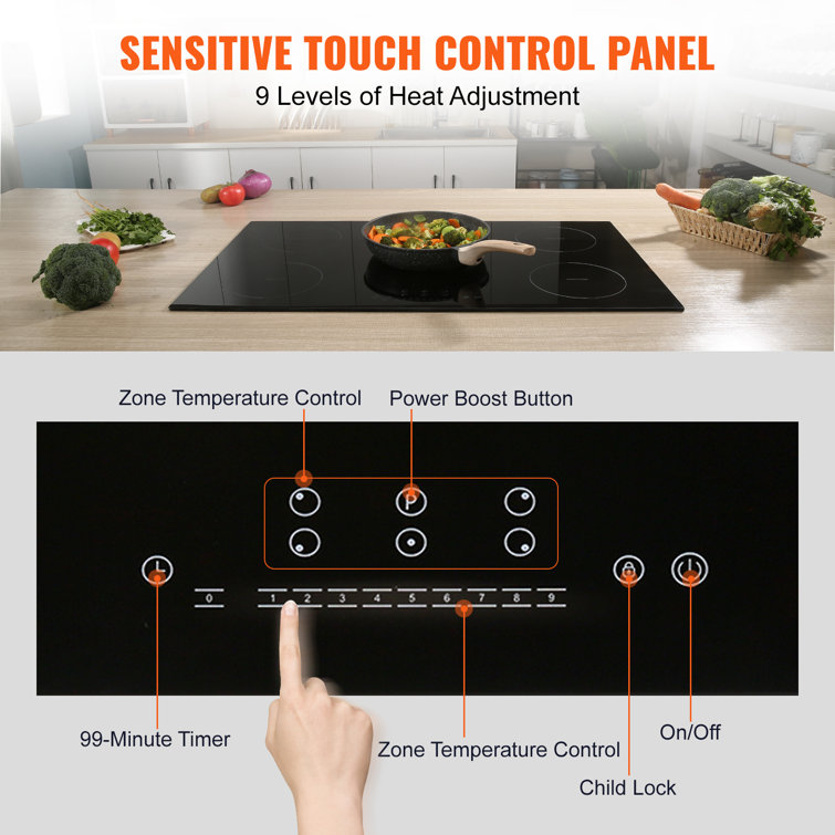 VEVOR 36" Black Ceramic 5 Burner Induction Cooktop