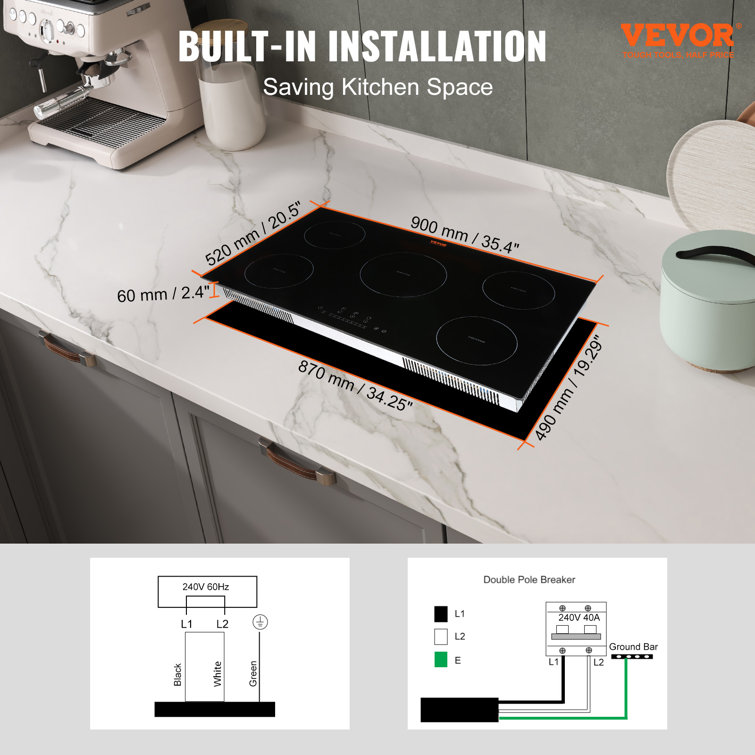 VEVOR 36" Black Ceramic 5 Burner Induction Cooktop