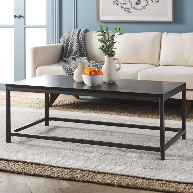 Distressed Black Pine Wood Rectangular Coffee Table