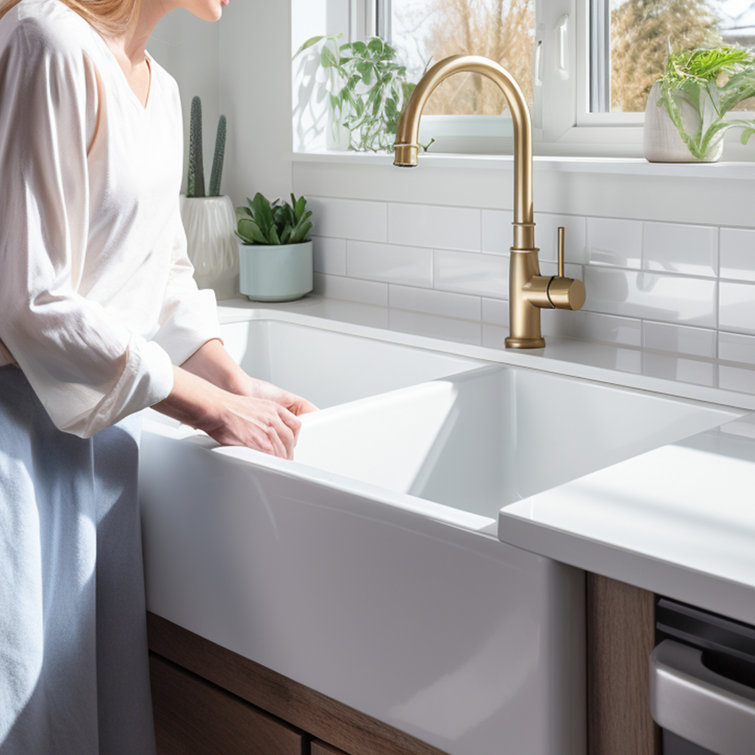 Turner Crisp White Fireclay Double Bowl Farmhouse Kitchen Sink