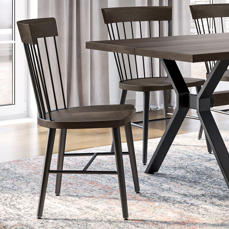 Dark Brown Wood and Metal Slat Back Side Chair