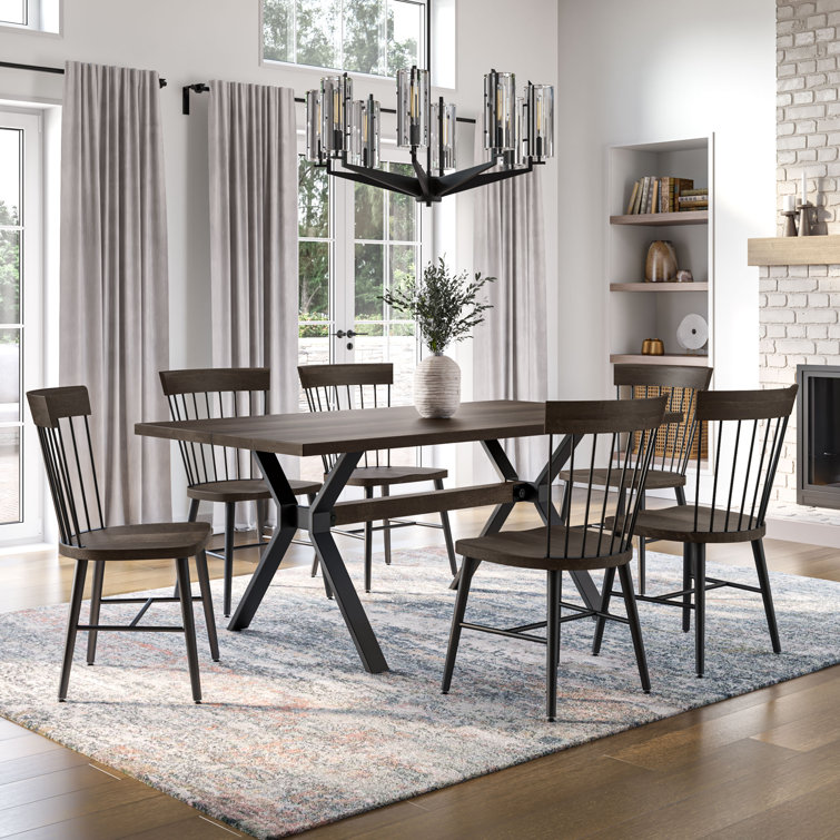 Dark Brown Wood and Metal Slat Back Side Chair