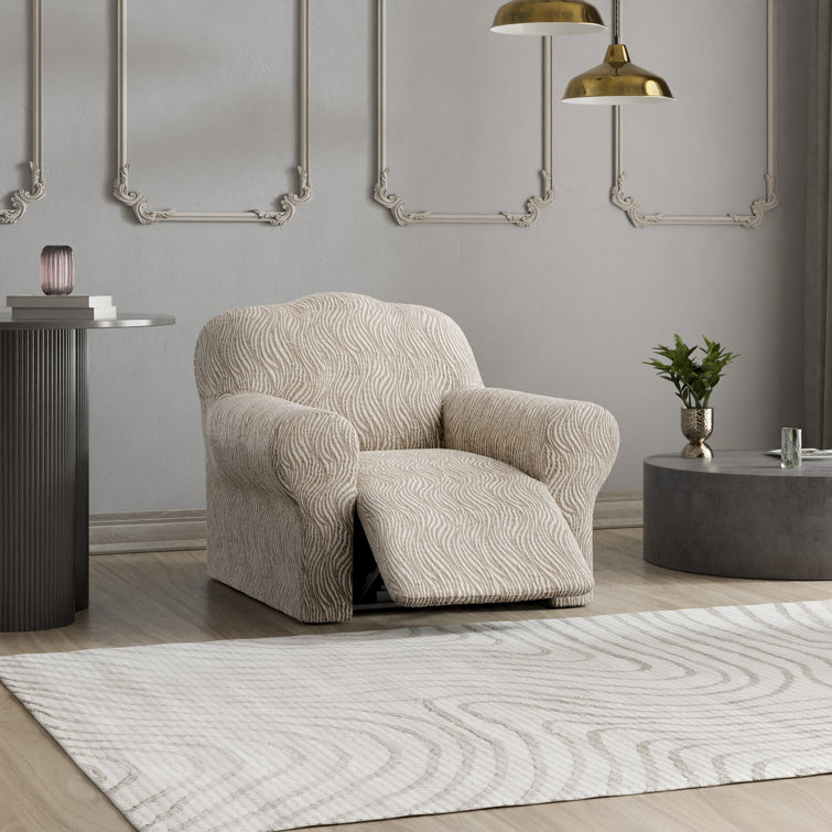 Beige Stretch Jacquard Recliner Chair Cover