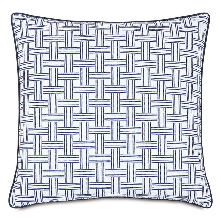 Carnac Sapphire Cotton Blend Square Throw Pillow with Piped Edges