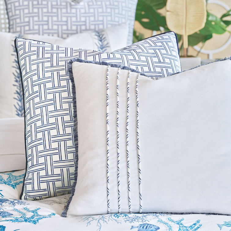 Carnac Sapphire Cotton Blend Square Throw Pillow with Piped Edges
