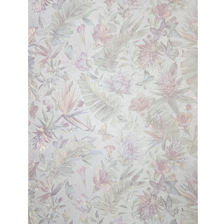 Philipp Plein Pastel Pink and Green Floral 3D Vinyl Wallpaper