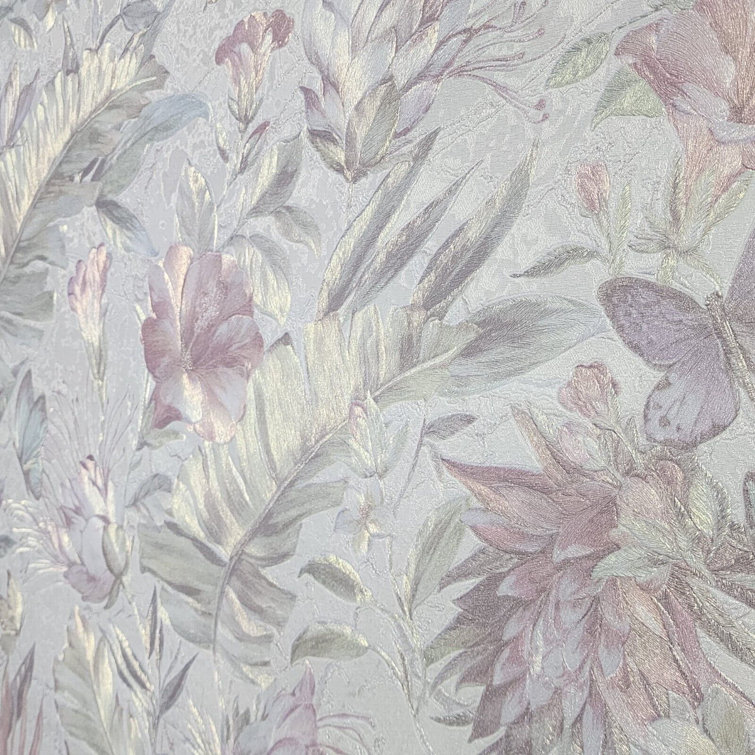 Philipp Plein Pastel Pink and Green Floral 3D Vinyl Wallpaper