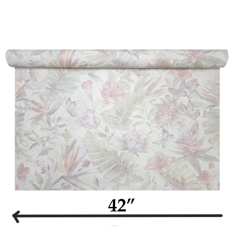 Philipp Plein Pastel Pink and Green Floral 3D Vinyl Wallpaper