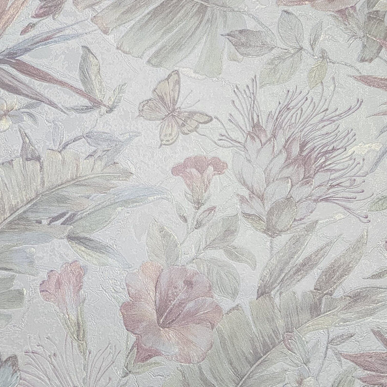 Philipp Plein Pastel Pink and Green Floral 3D Vinyl Wallpaper