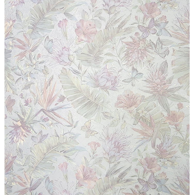 Philipp Plein Pastel Pink and Green Floral 3D Vinyl Wallpaper