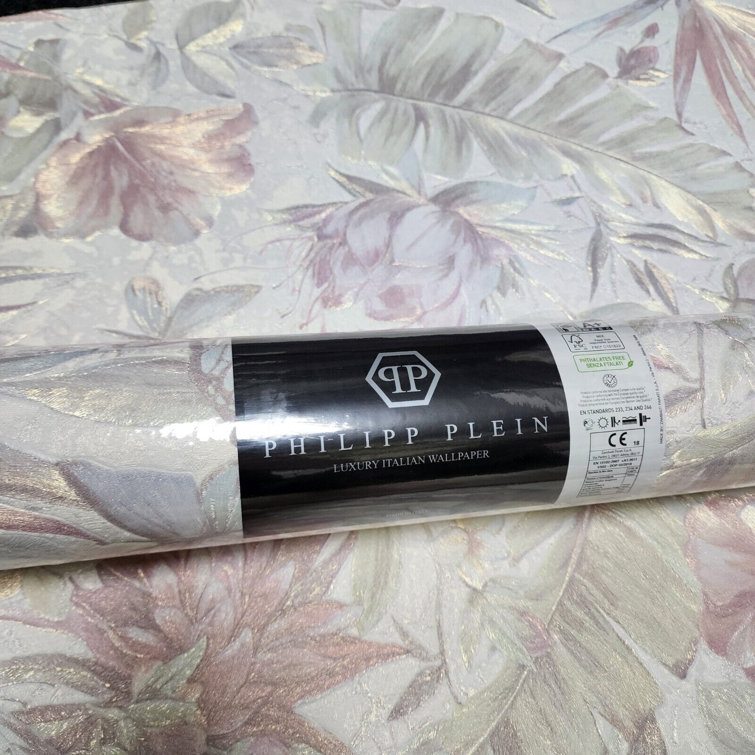 Philipp Plein Pastel Pink and Green Floral 3D Vinyl Wallpaper
