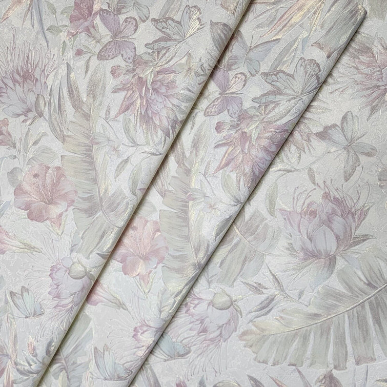 Philipp Plein Pastel Pink and Green Floral 3D Vinyl Wallpaper