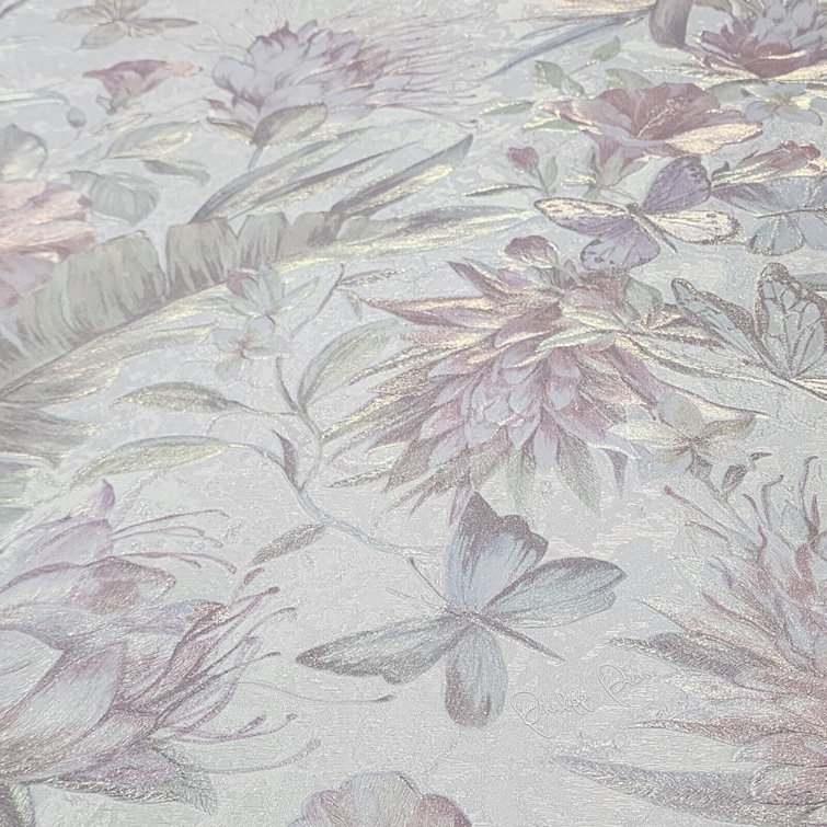 Philipp Plein Pastel Pink and Green Floral 3D Vinyl Wallpaper