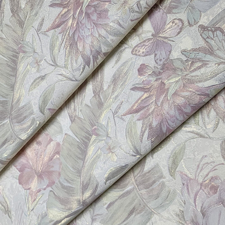 Philipp Plein Pastel Pink and Green Floral 3D Vinyl Wallpaper