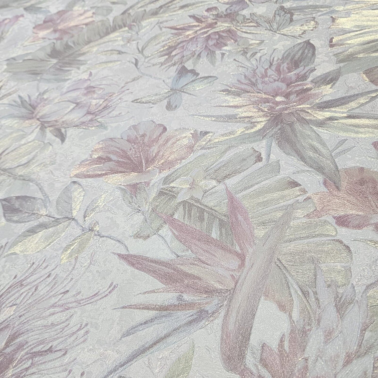 Philipp Plein Pastel Pink and Green Floral 3D Vinyl Wallpaper