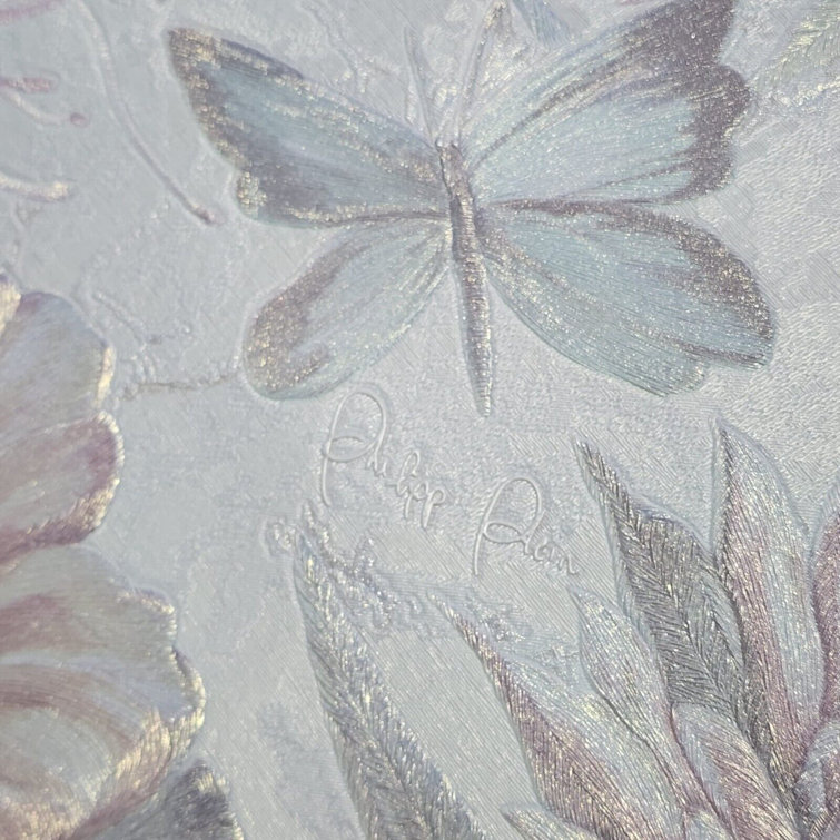 Philipp Plein Pastel Pink and Green Floral 3D Vinyl Wallpaper
