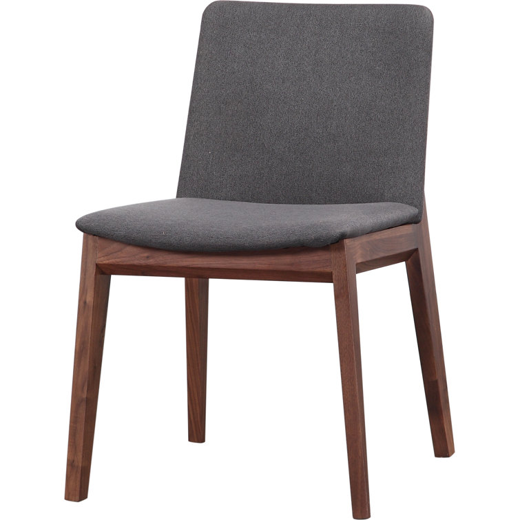 Gray Velvet and Brown Solid Wood Upholstered Side Chair
