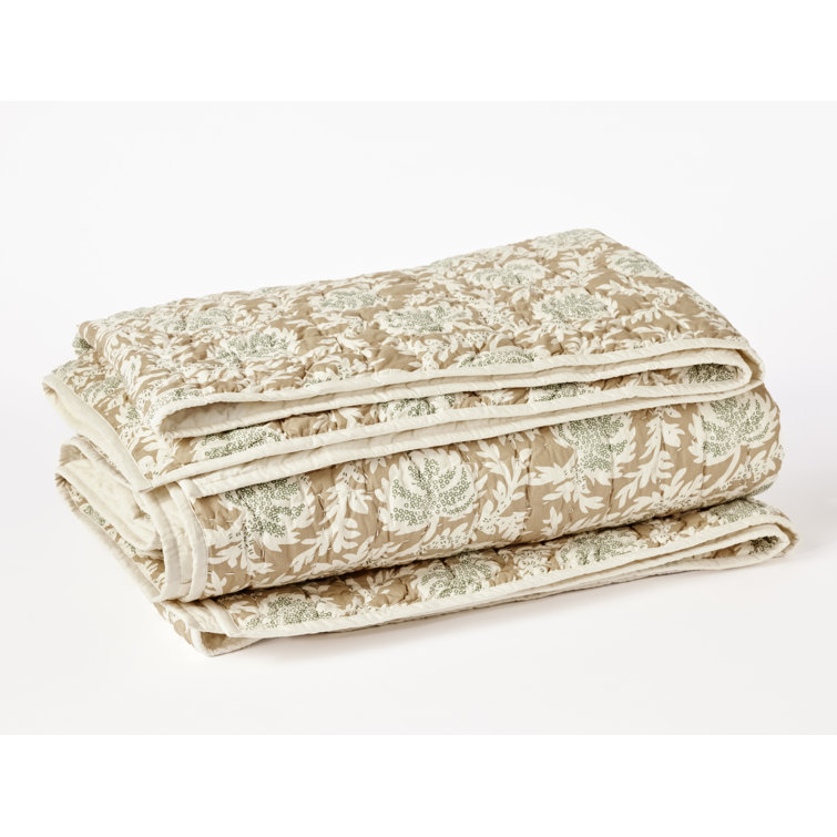 Handstitched Organic Cotton Full Quilt in Fawn and Juniper