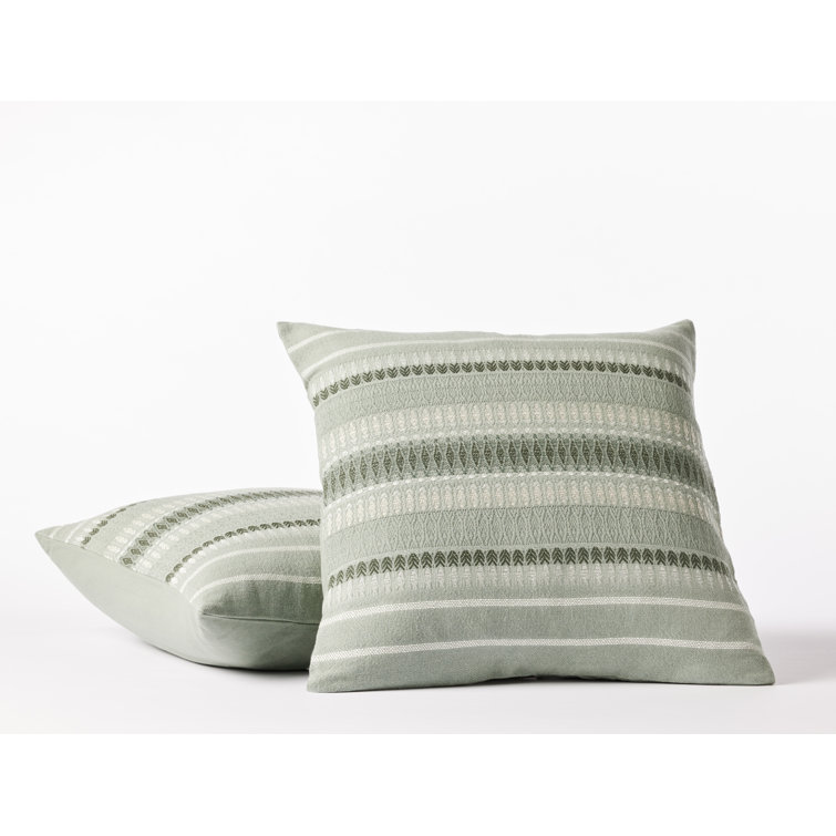 Sage Organic Cotton 22" Pillow Cover with Dobby Stripes