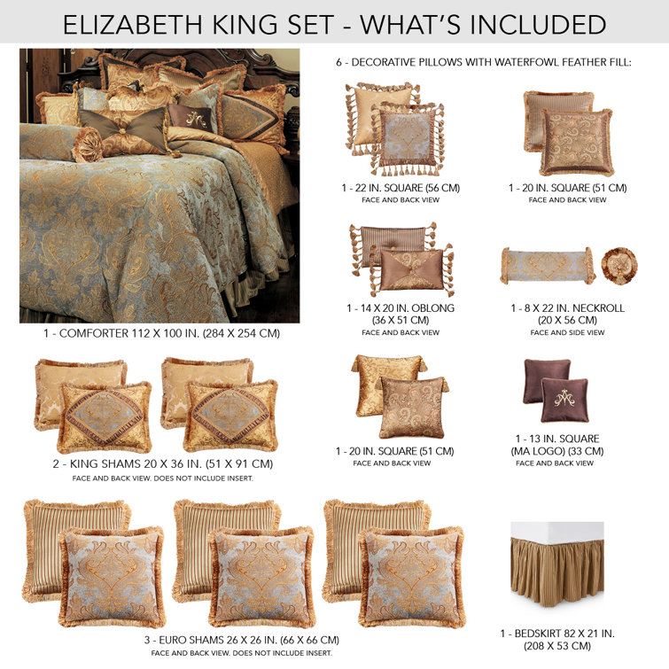 Elizabeth Slate Blue & Golden Brown King Comforter Set - Reversible 13-Piece