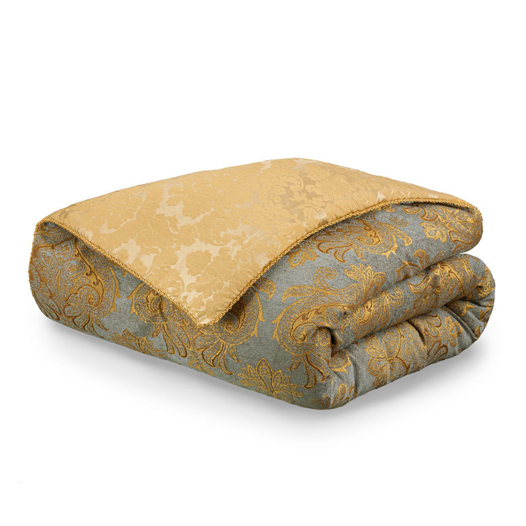 Elizabeth Slate Blue & Golden Brown King Comforter Set - Reversible 13-Piece