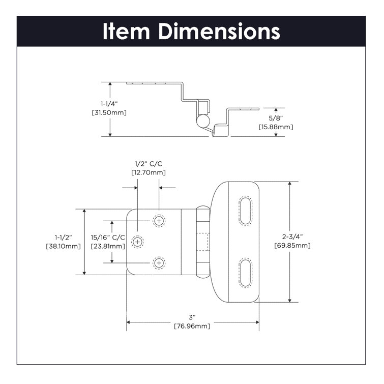 Antique Brass Semi-Concealed Cabinet Hinges 25-Pack