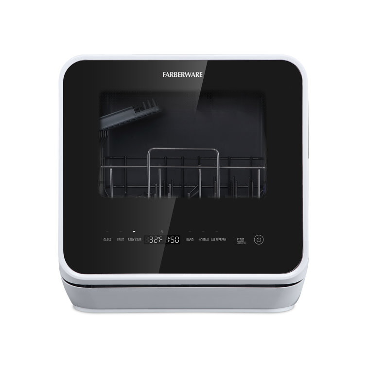 Compact White Portable Countertop Dishwasher with Built-In Water Tank
