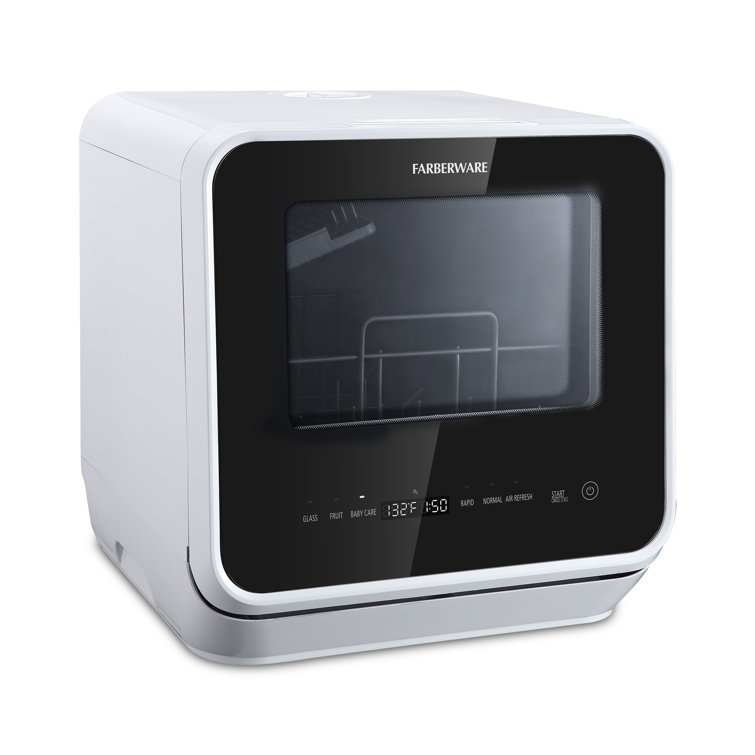 Compact White Portable Countertop Dishwasher with Built-In Water Tank