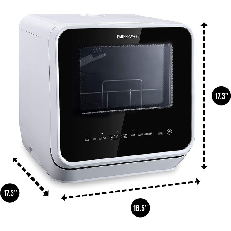 Compact White Portable Countertop Dishwasher with Built-In Water Tank