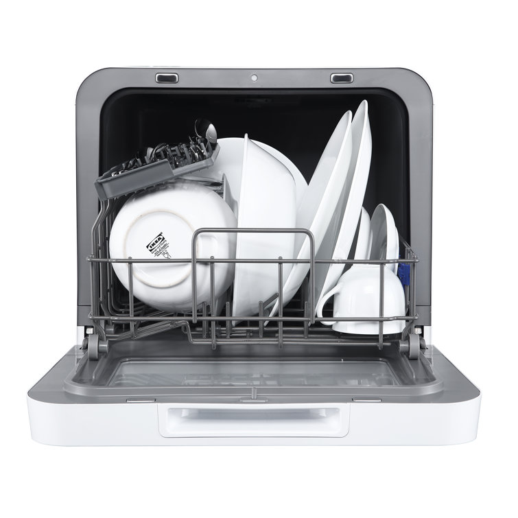 Compact White Portable Countertop Dishwasher with Built-In Water Tank