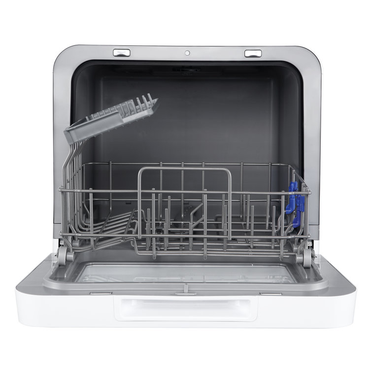 Compact White Portable Countertop Dishwasher with Built-In Water Tank