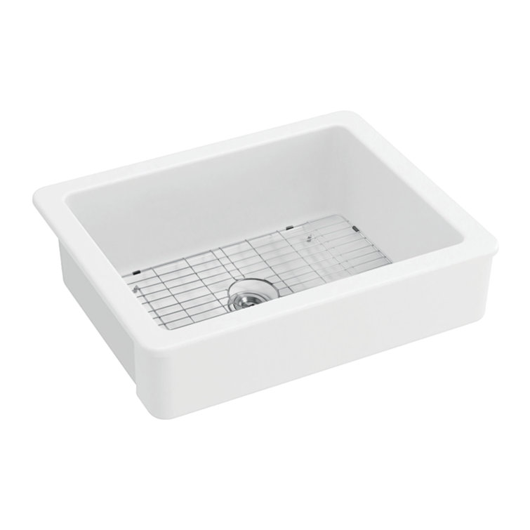 Glossy White Ceramic Apron-Front Farmhouse Kitchen Sink with Bottom Grid