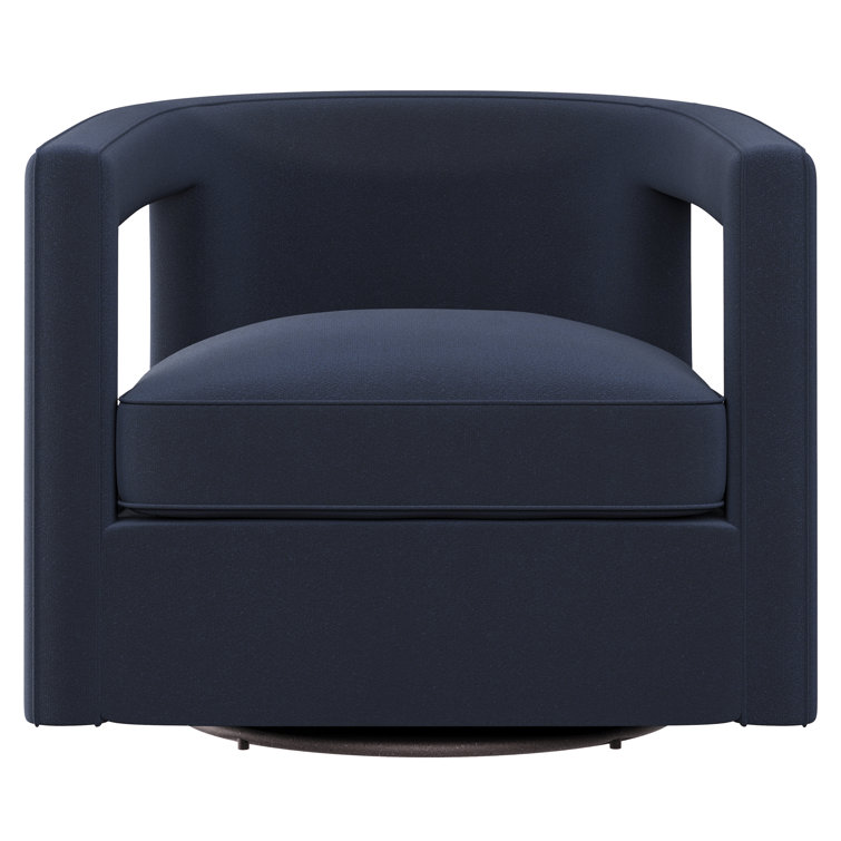 Blue Velvet Swivel Barrel Chair with Manufactured Wood Frame