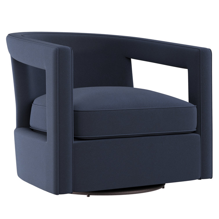 Blue Velvet Swivel Barrel Chair with Manufactured Wood Frame