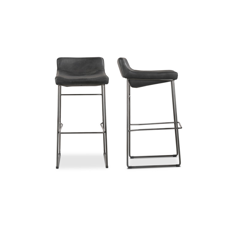 Black Genuine Leather and Iron Saddle Counter Stools, Set of 2