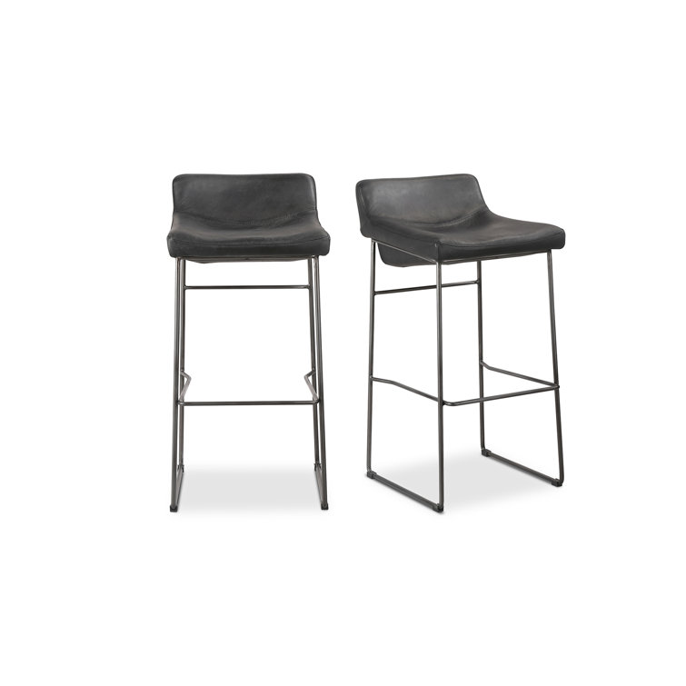 Black Genuine Leather and Iron Saddle Counter Stools, Set of 2