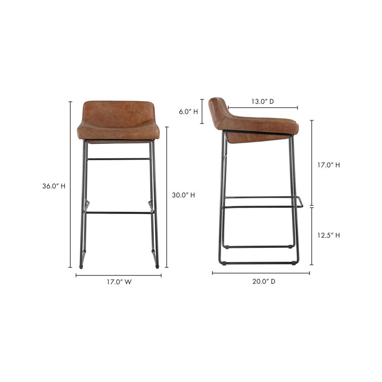 Cappuccino Leather Counter Stool with Iron Legs, Set of 2