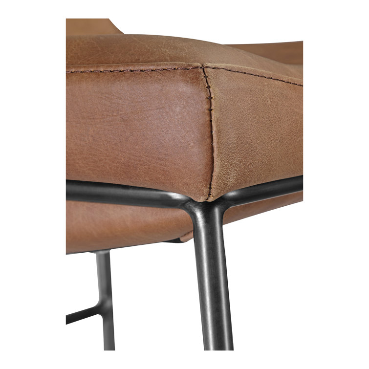 Cappuccino Leather Counter Stool with Iron Legs, Set of 2