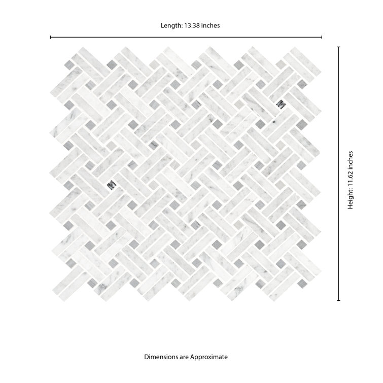 Carrara White Basketweave Polished Marble Mosaic Tile Sheet