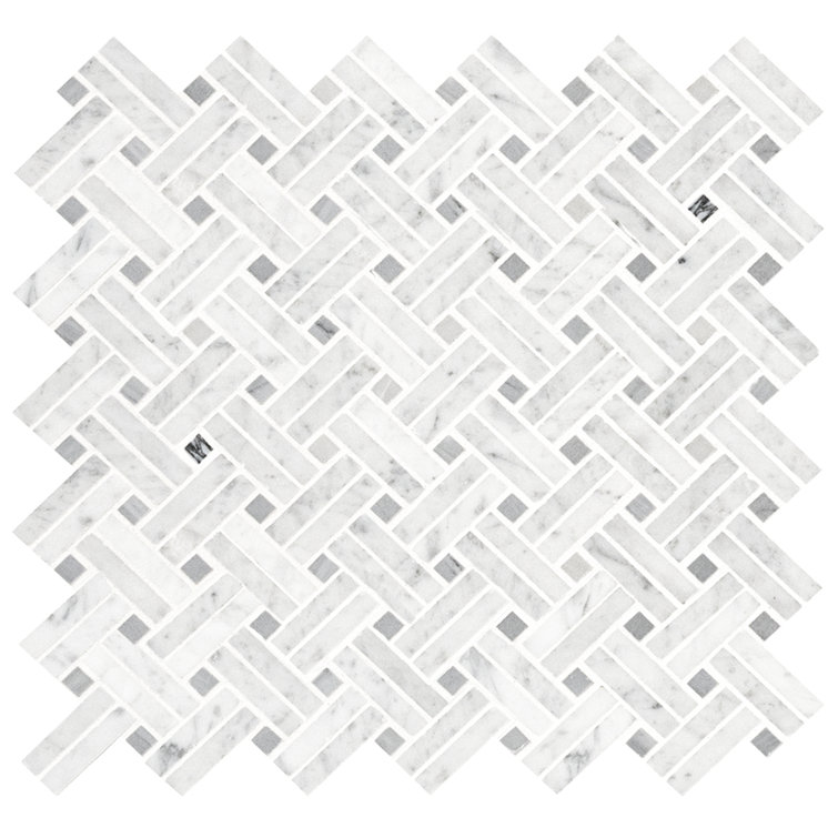 Carrara White Basketweave Polished Marble Mosaic Tile Sheet