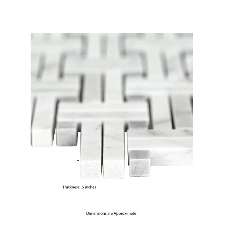 Carrara White Basketweave Polished Marble Mosaic Tile Sheet