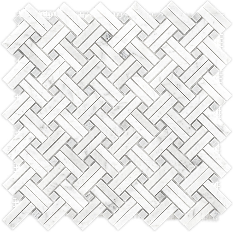 Carrara White Basketweave Polished Marble Mosaic Tile Sheet